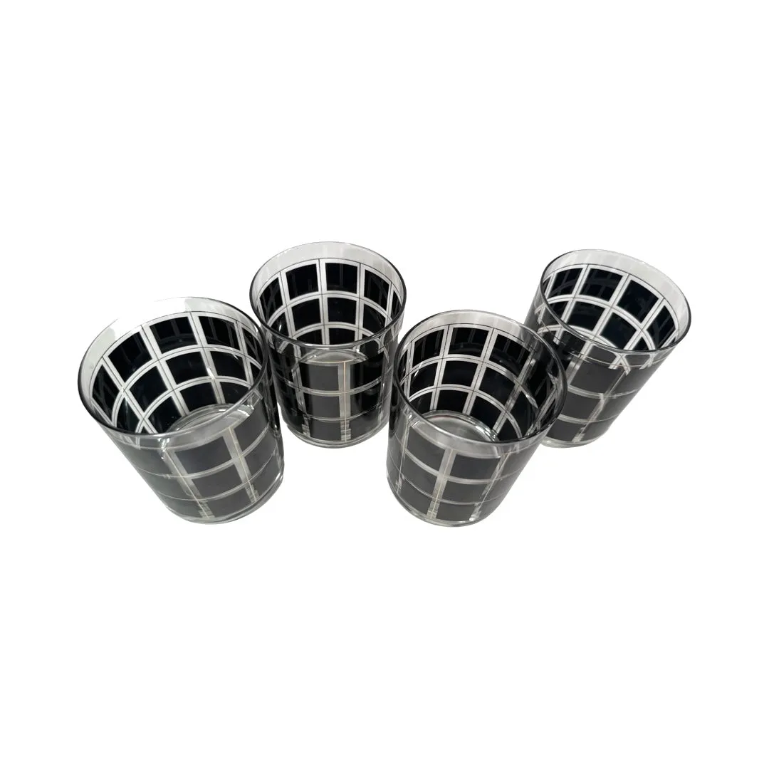 Culver Mid-Century Tastesetter Gold and Black Square Double Old Fashion Glasses (Set of 4)