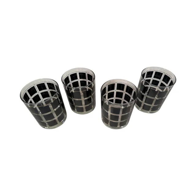 Culver Mid-Century Tastesetter Gold and Black Square Double Old Fashion Glasses (Set of 4)
