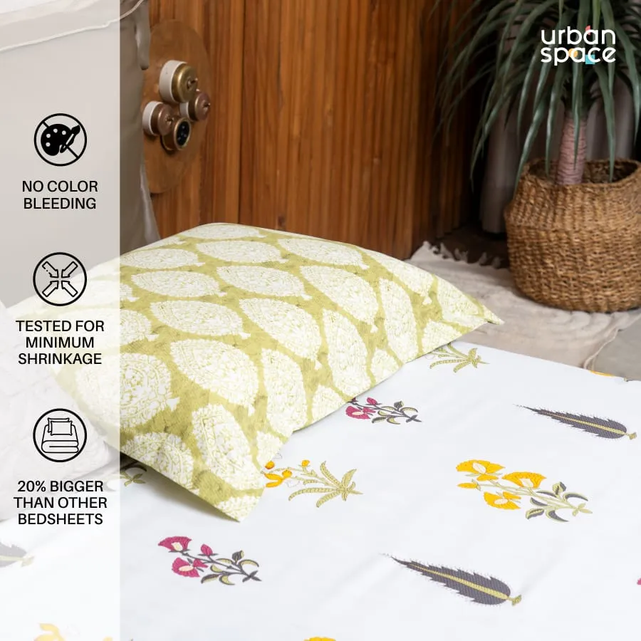 Fitted King Size Cotton Bedsheet - High Garden Yellow