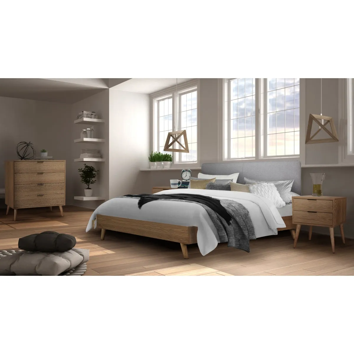 Fletcher Modern Nightstand with Geometric Design and Faux Wood Finish