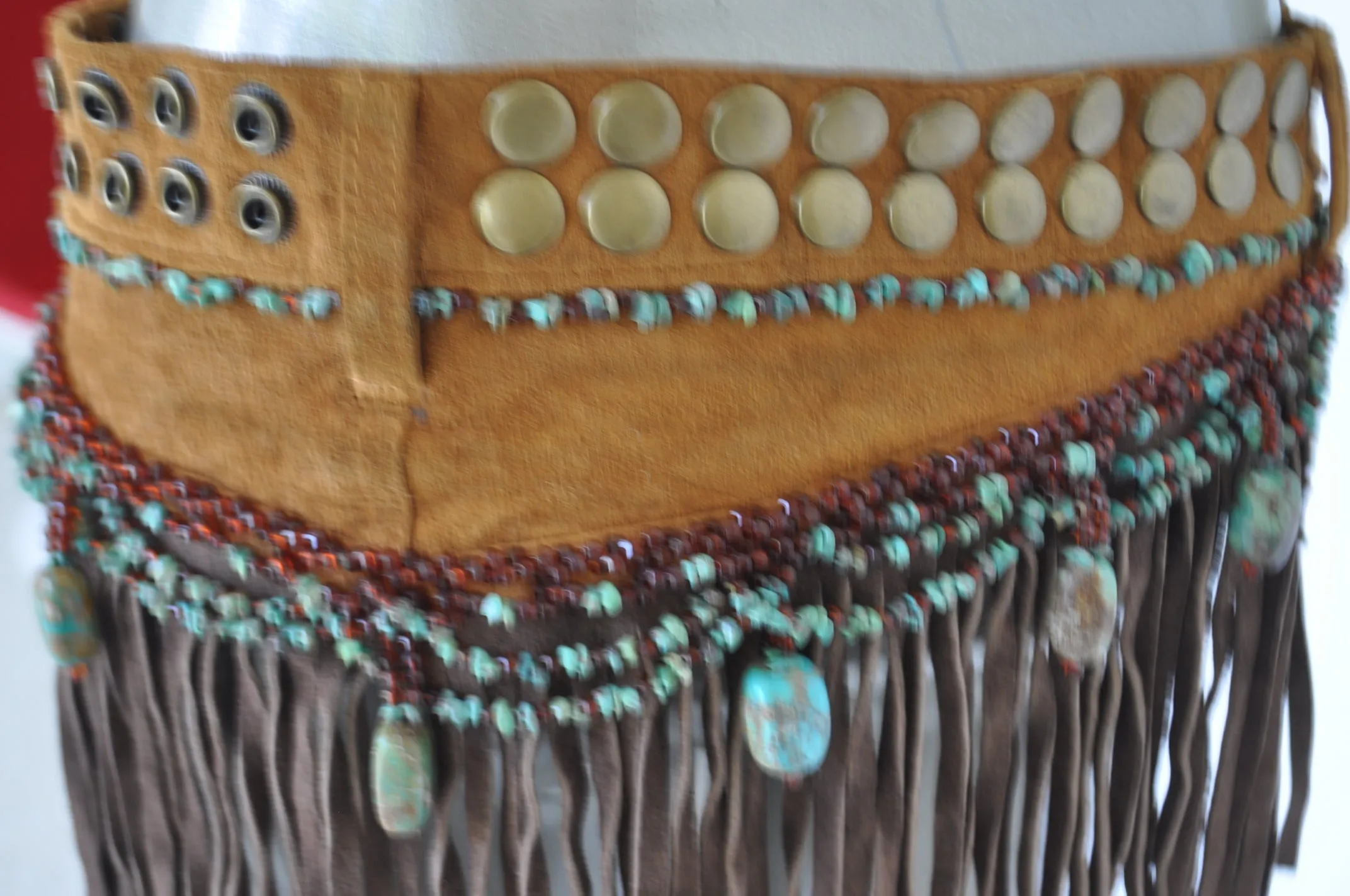 Fringed beaded belt with Turquise stoned and christal beads 80s Shanica