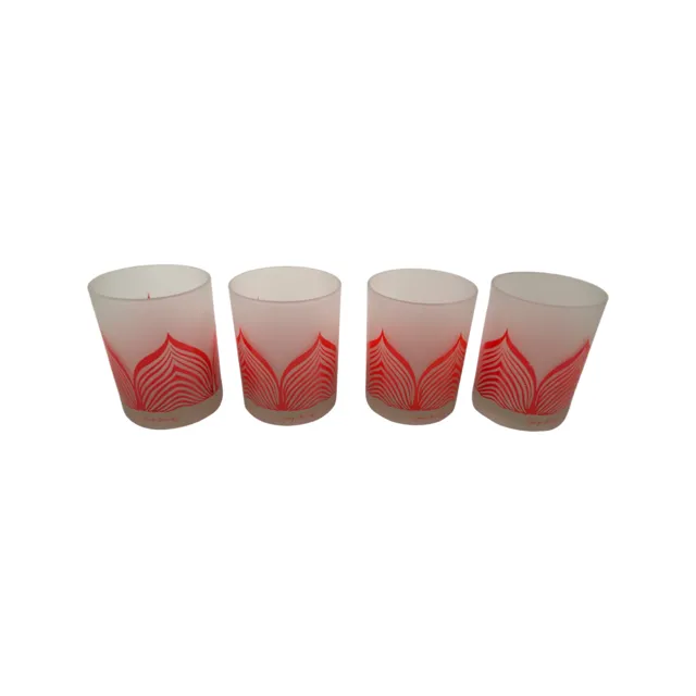 Georges Briard Signed Mid-Century Orange and Frosted Deco Double Old Fashion Glasses (Set of 4)