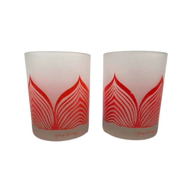 Georges Briard Signed Mid-Century Orange and Frosted Deco Double Old Fashion Glasses (Set of 4)