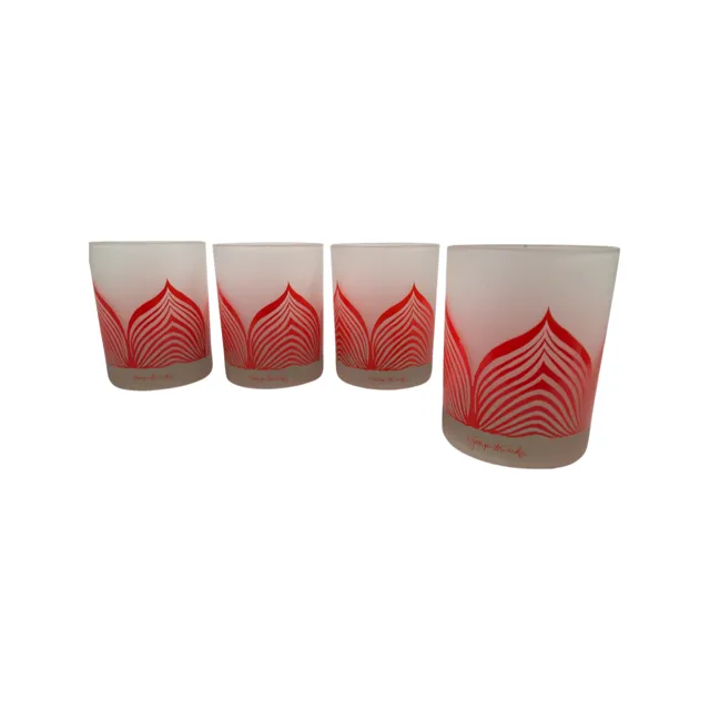 Georges Briard Signed Mid-Century Orange and Frosted Deco Double Old Fashion Glasses (Set of 4)