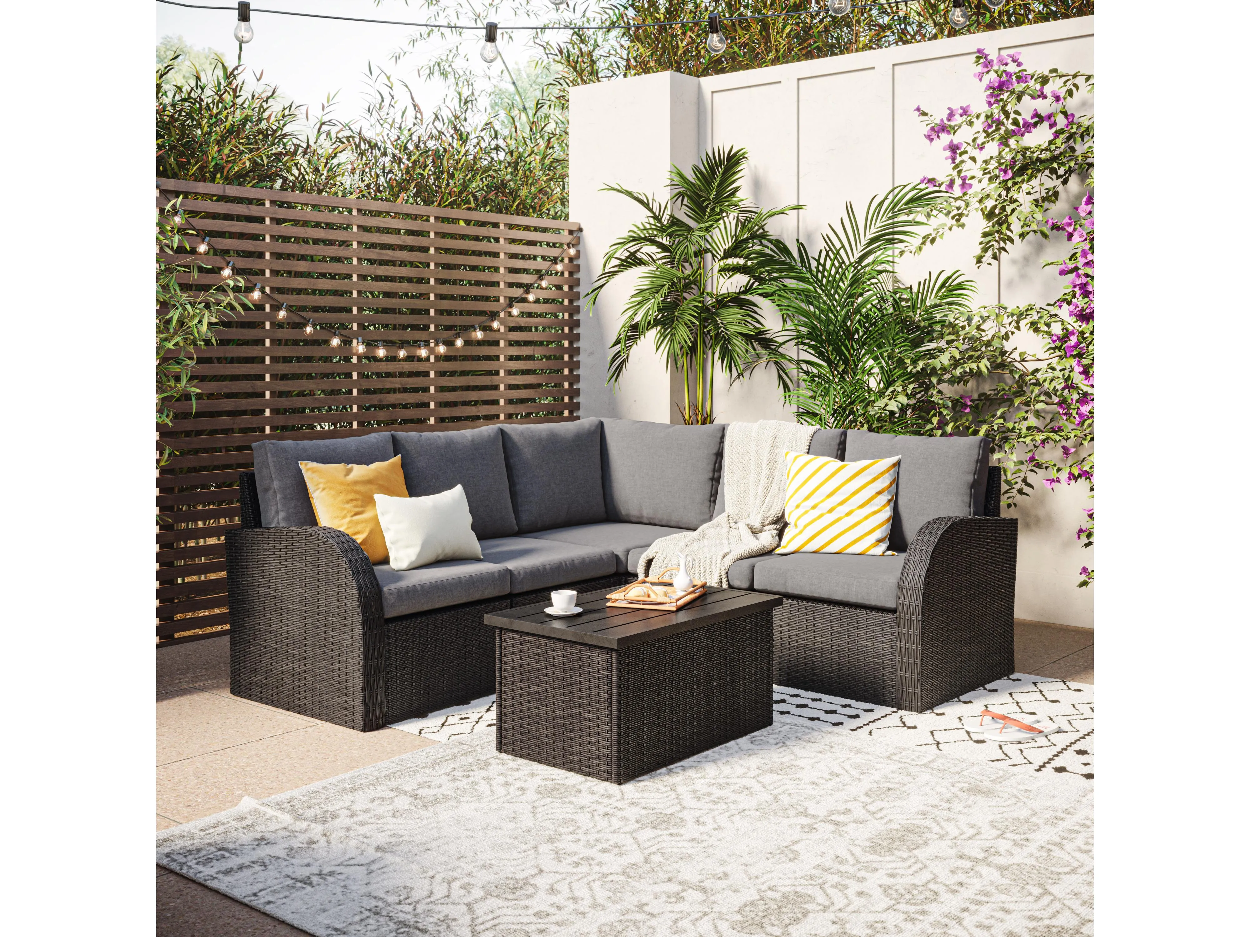 Grey Outdoor Wicker Sectional Set, 6pc