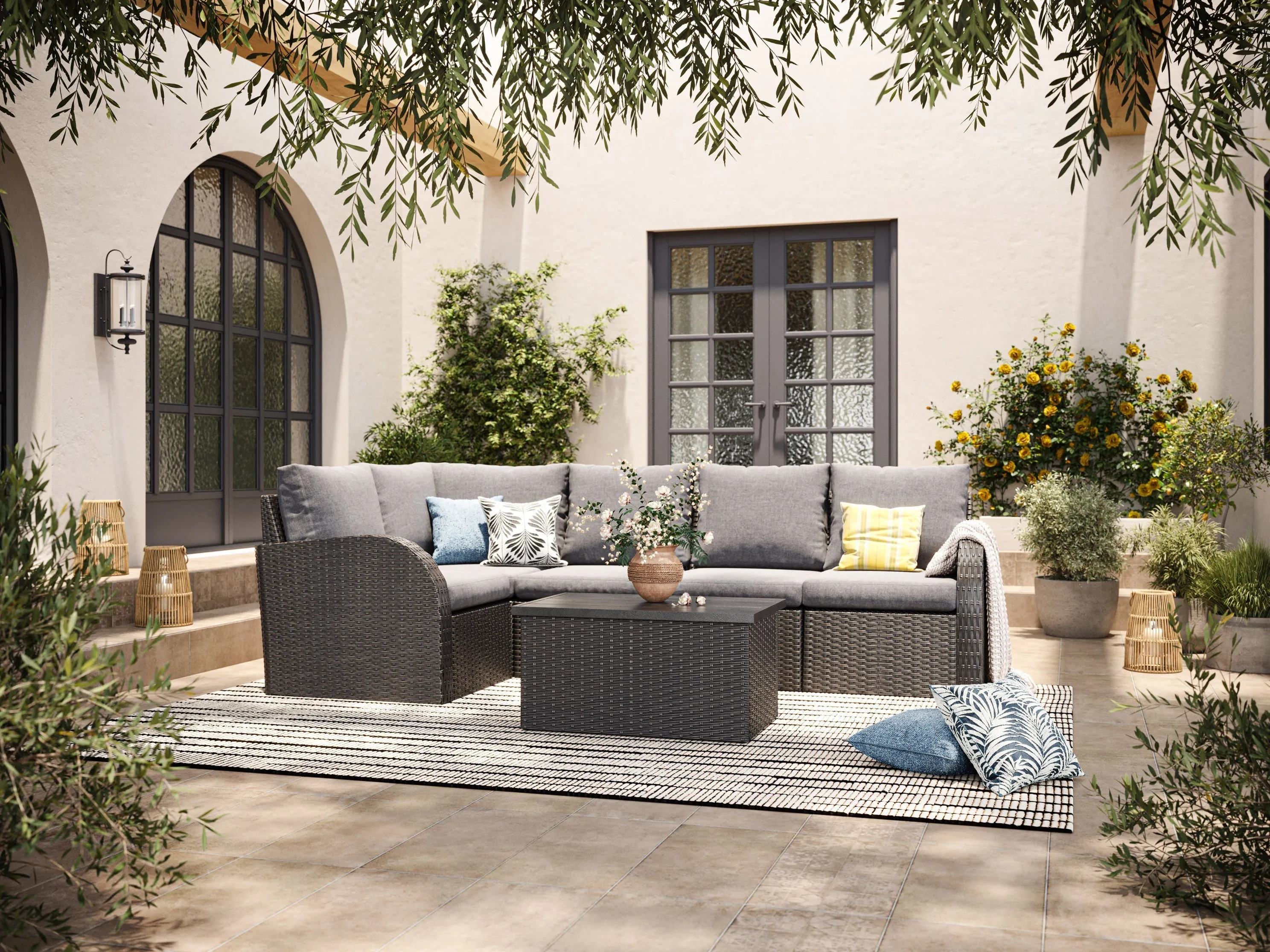 Grey Outdoor Wicker Sectional Set, 6pc