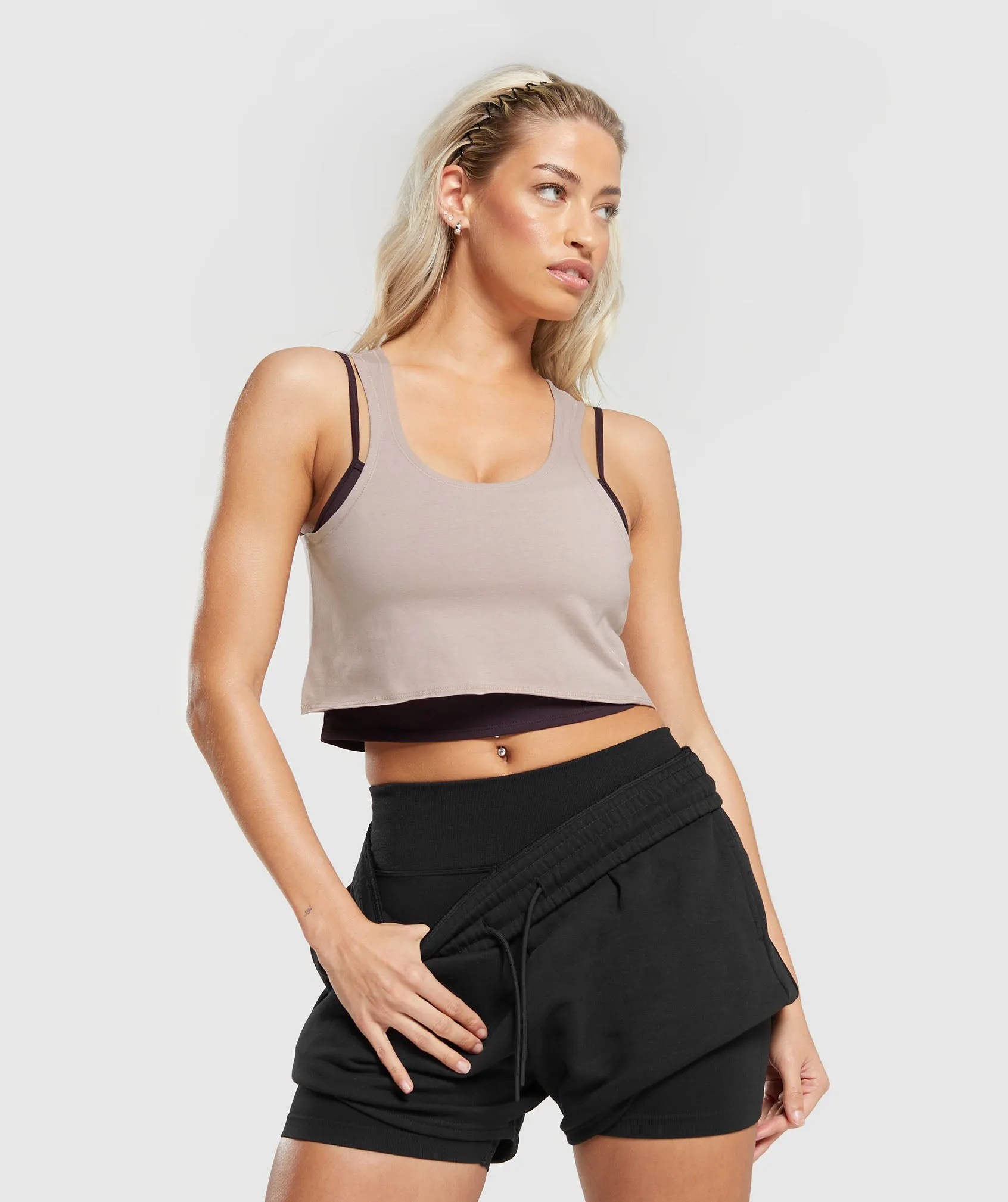 Gymshark Lifting 2 In 1 Crop Tank - Plum Brown/Stone Pink