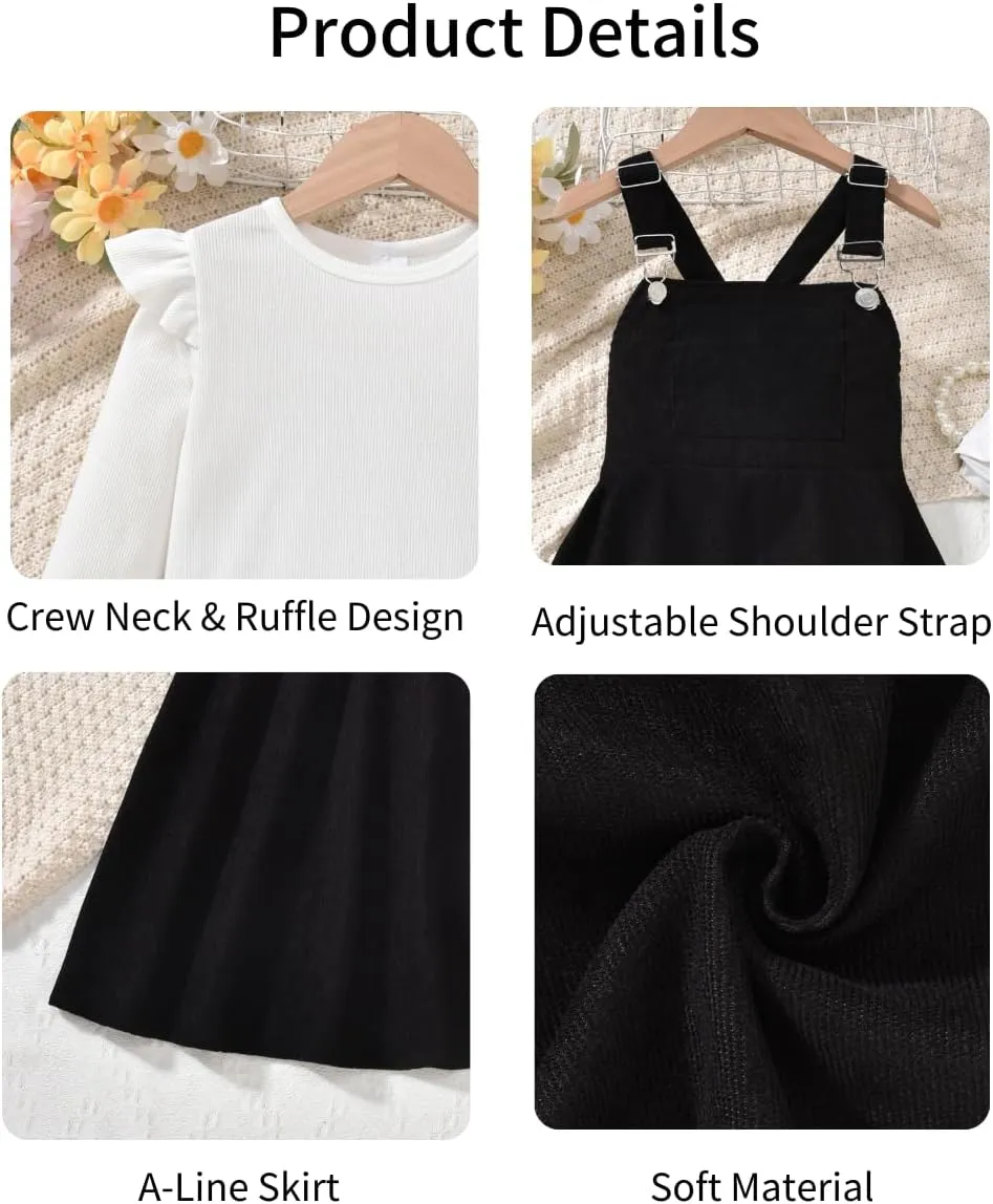 HIHA Little Girls Corduroy Overall Dress Adjustable Strap Suspender Dress Set