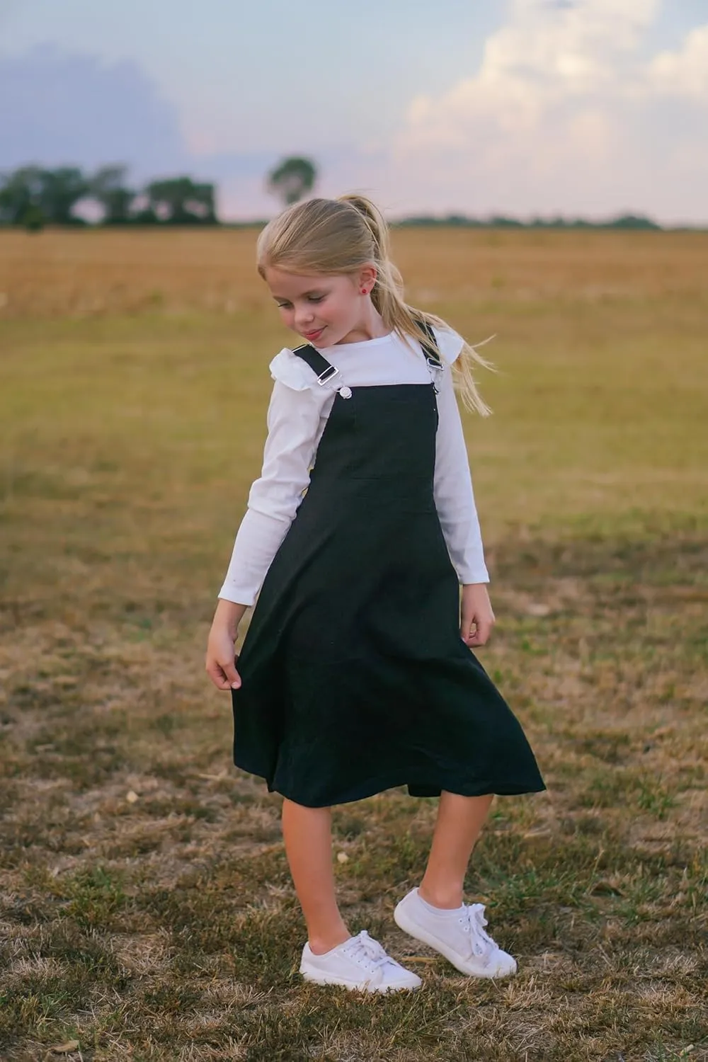 HIHA Little Girls Corduroy Overall Dress Adjustable Strap Suspender Dress Set