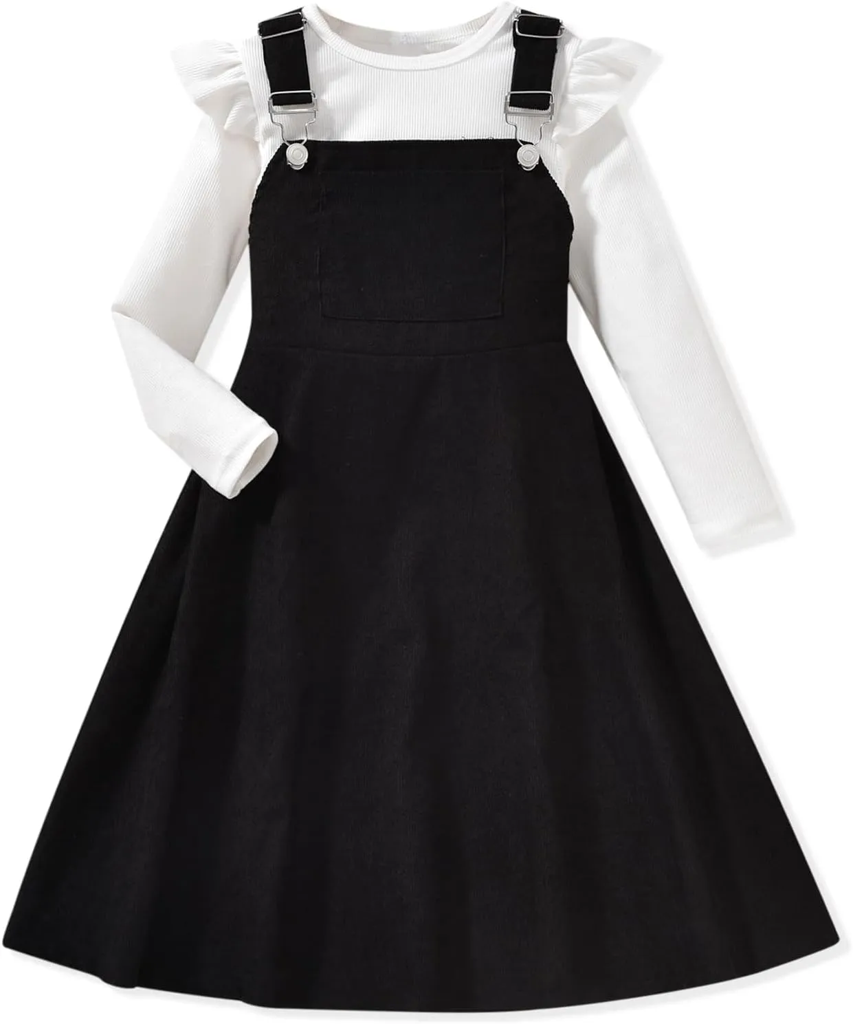 HIHA Little Girls Corduroy Overall Dress Adjustable Strap Suspender Dress Set