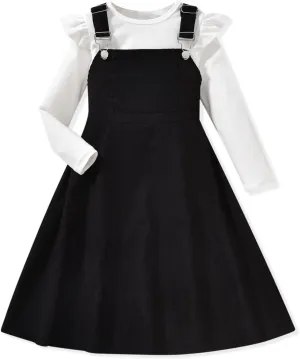 HIHA Little Girls Corduroy Overall Dress Adjustable Strap Suspender Dress Set