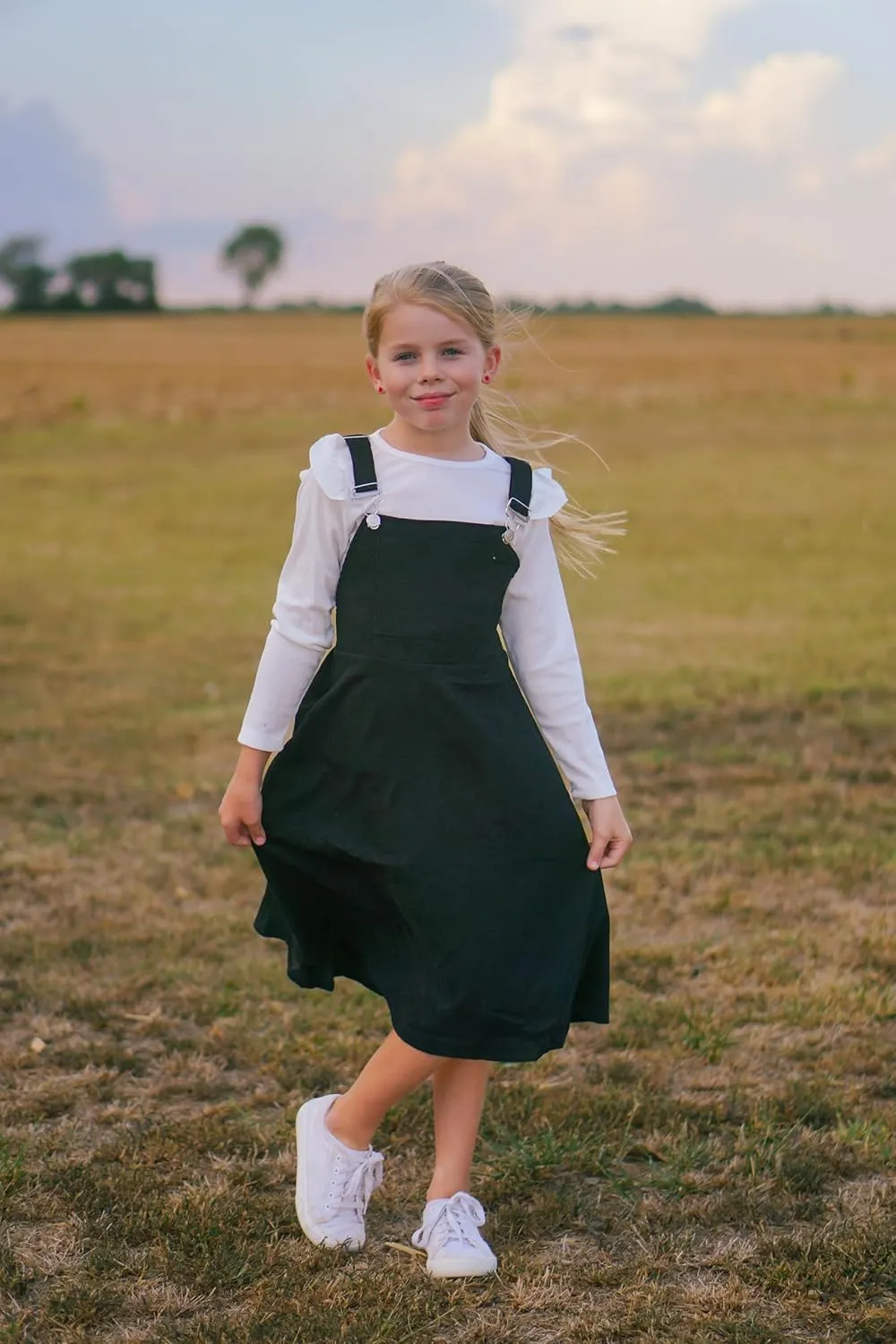 HIHA Little Girls Corduroy Overall Dress Adjustable Strap Suspender Dress Set