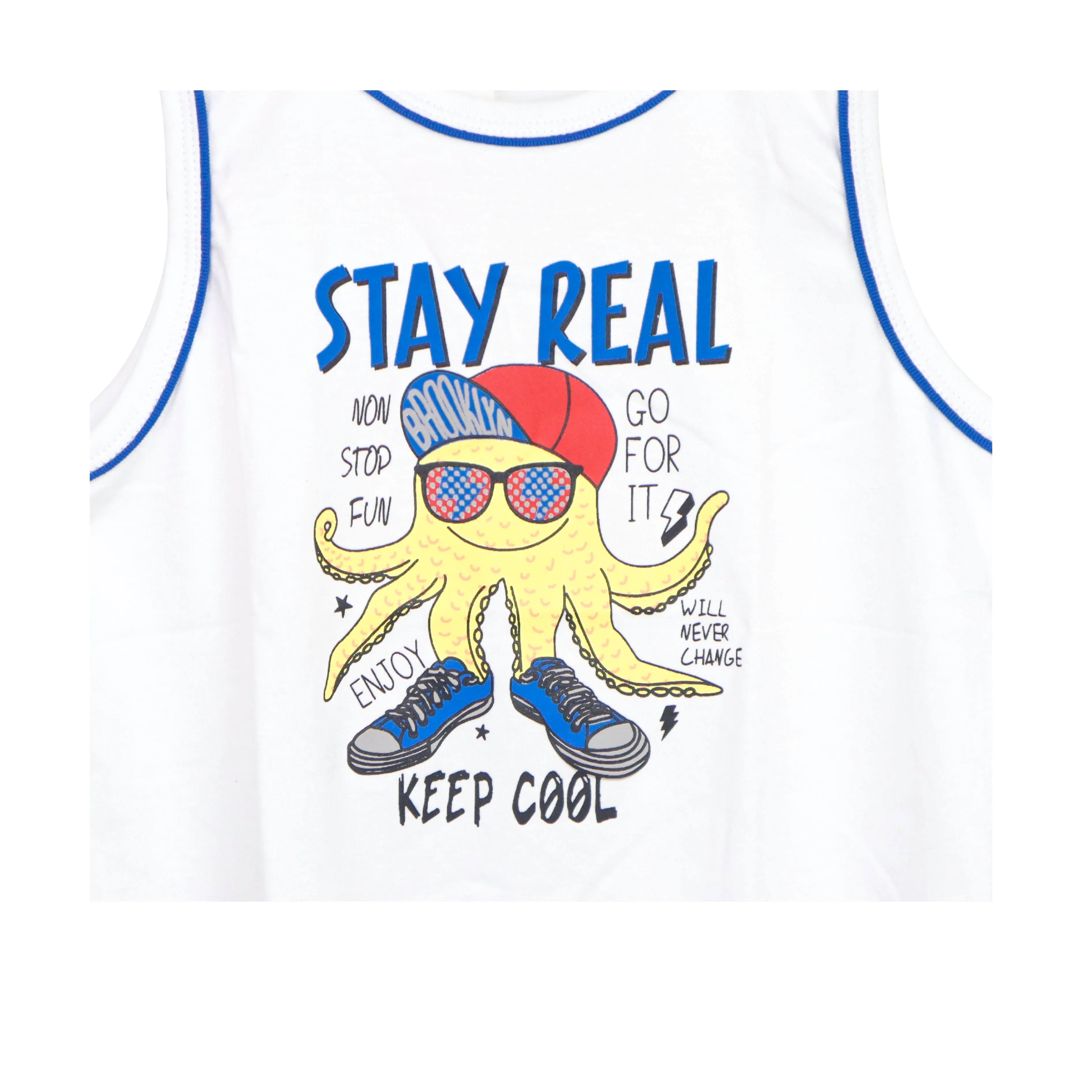 JKC Sando with Stay Real Keep Cool Spot Print - White