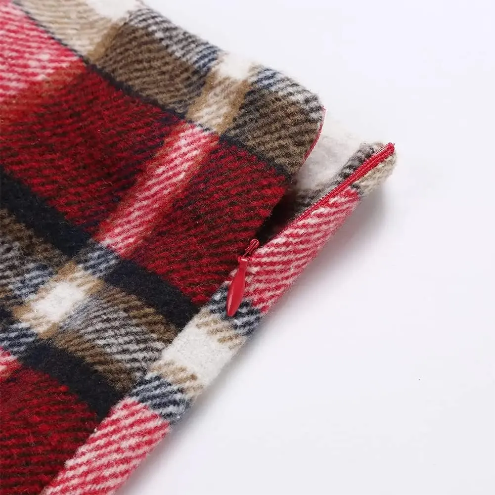 Kinghua Womens Wool Plaid Mini Skirt Fall Winter High Waisted Bodycon Pencil Skirt