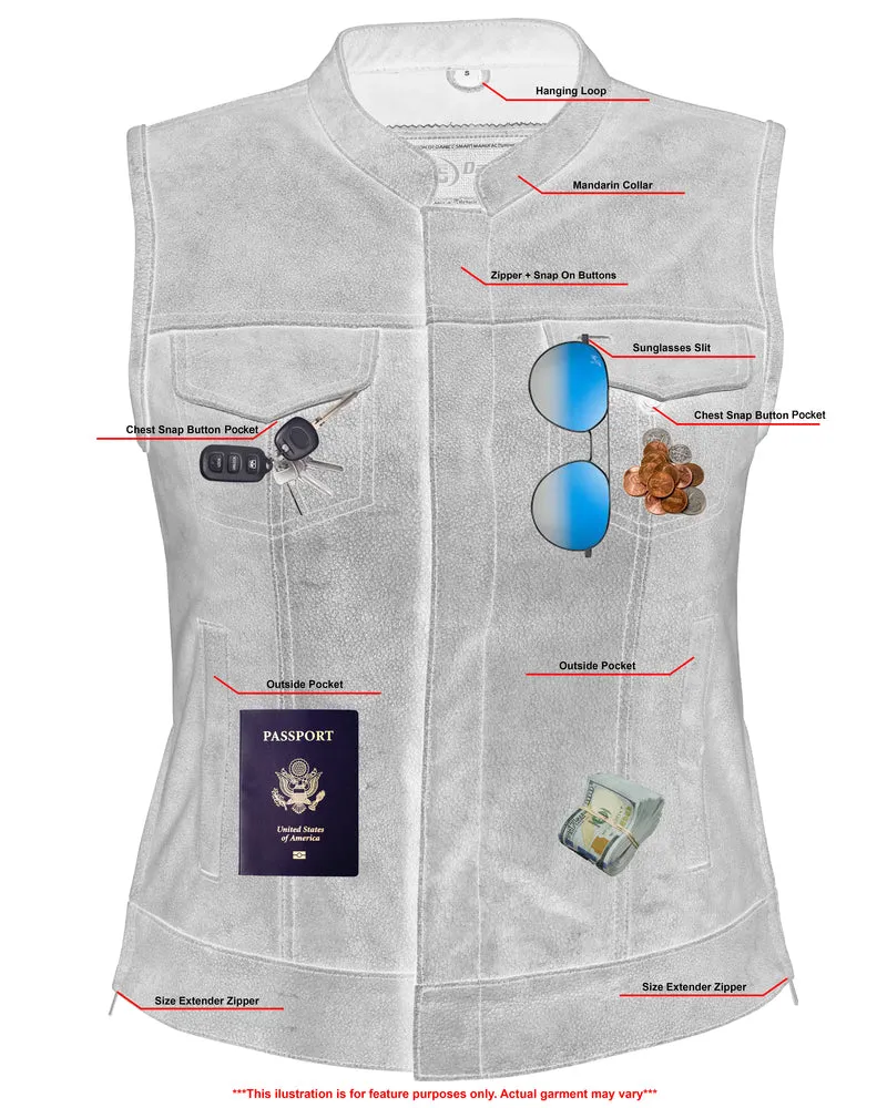 Leather Women's Premium Single Back Panel Concealment Vest - GRAY