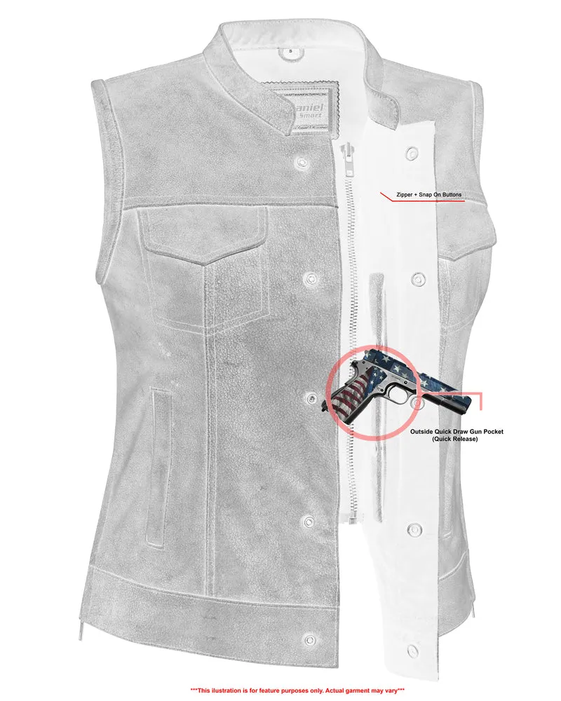 Leather Women's Premium Single Back Panel Concealment Vest - GRAY