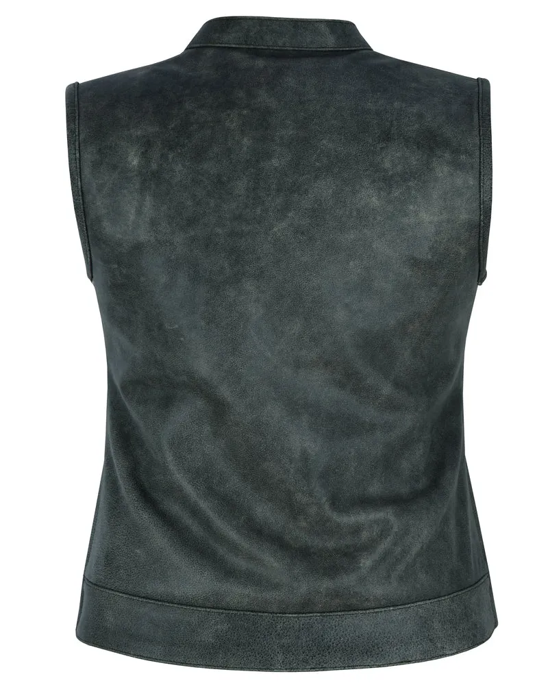 Leather Women's Premium Single Back Panel Concealment Vest - GRAY