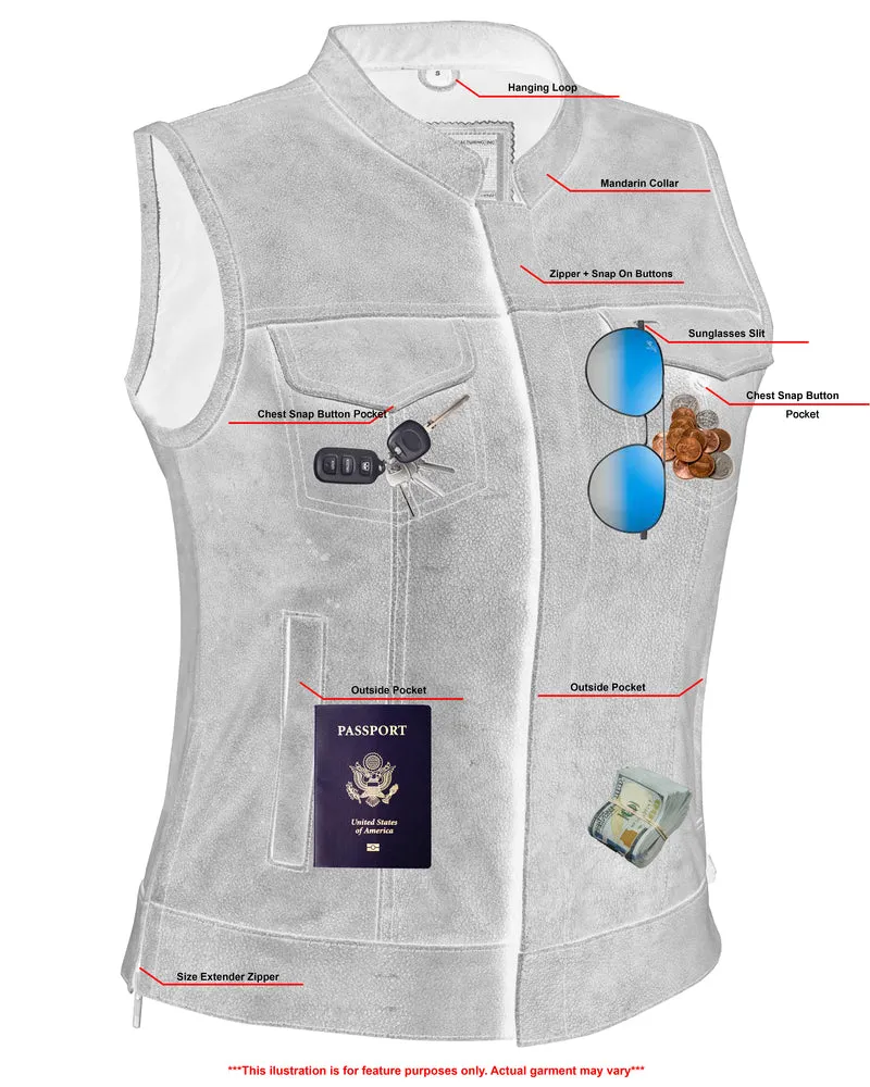 Leather Women's Premium Single Back Panel Concealment Vest - GRAY