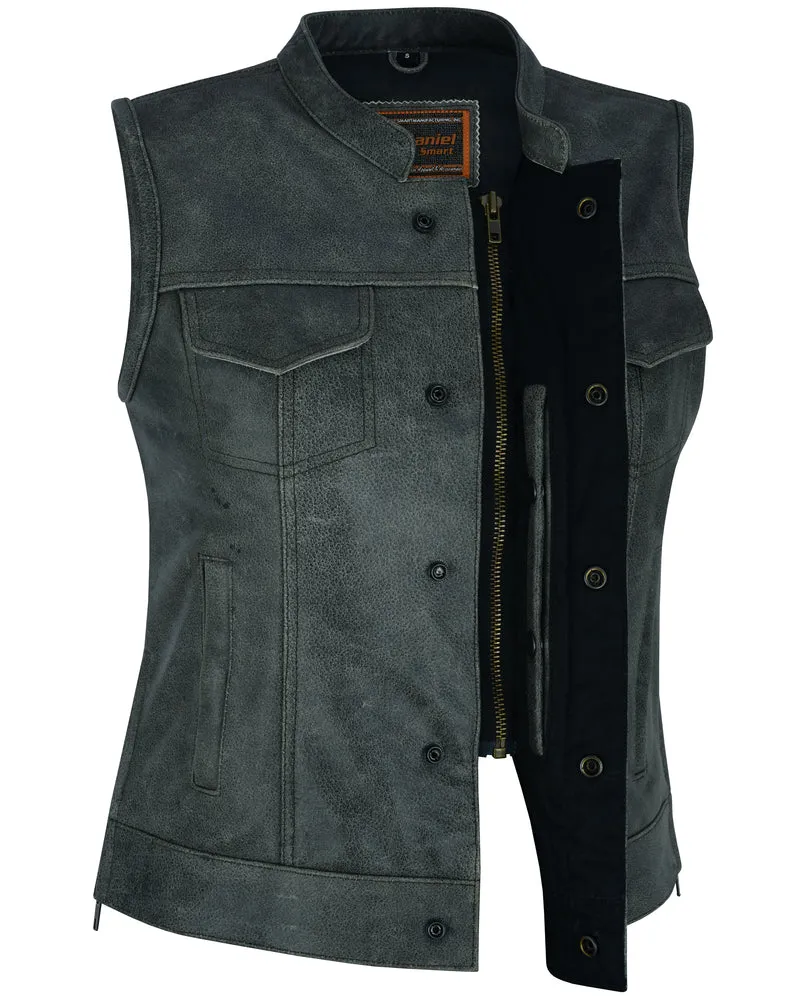 Leather Women's Premium Single Back Panel Concealment Vest - GRAY