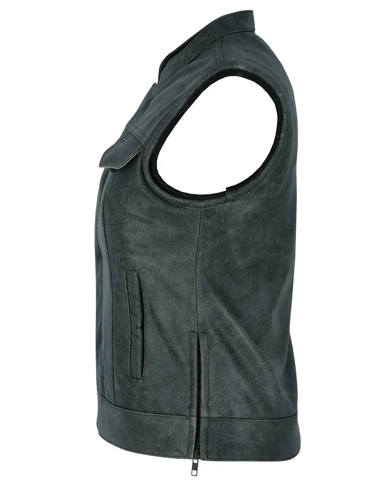 Leather Women's Premium Single Back Panel Concealment Vest - GRAY