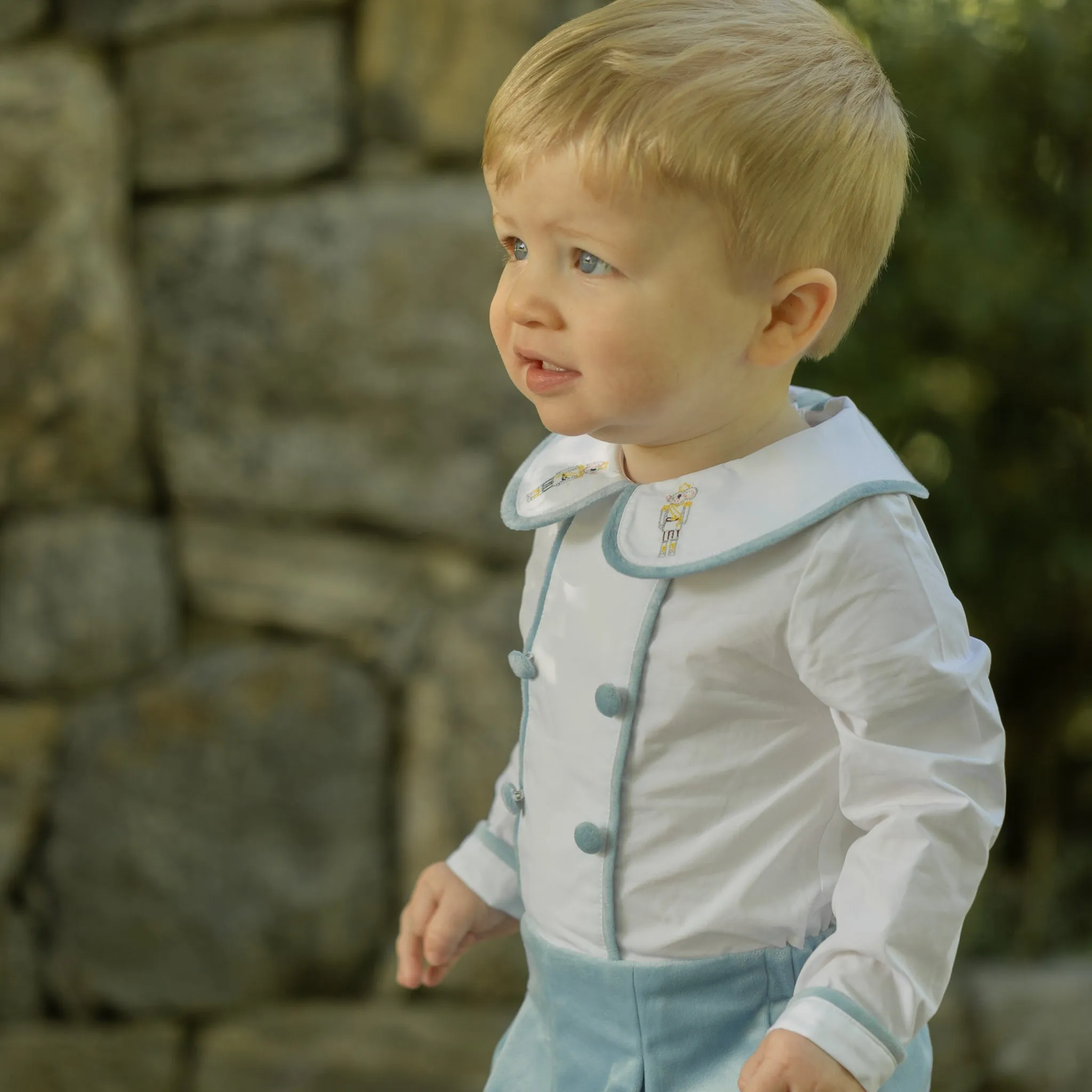Long Sleeve Barrett Bubble in Bay Tree Blue Velvet
