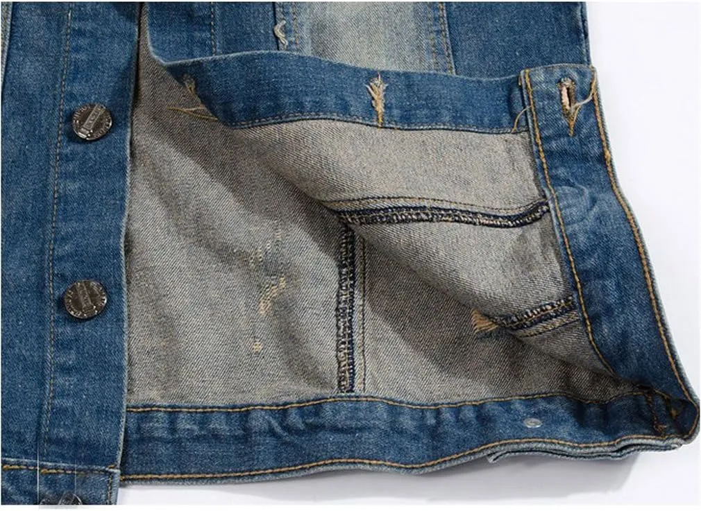 Men's Slim Fit Retro Cow Light Blue Denim Vest 167
