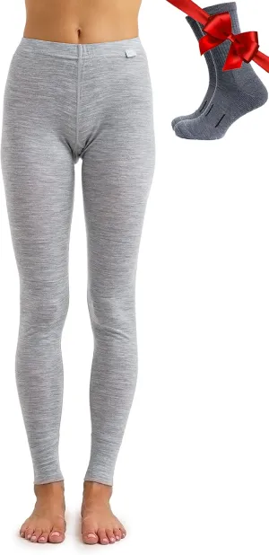 Merino Wool Base Layer Women Pants 100% Merino Wool Leggings Heavyweight, Midweight, Lite Thermal Underwear Bottom and Socks