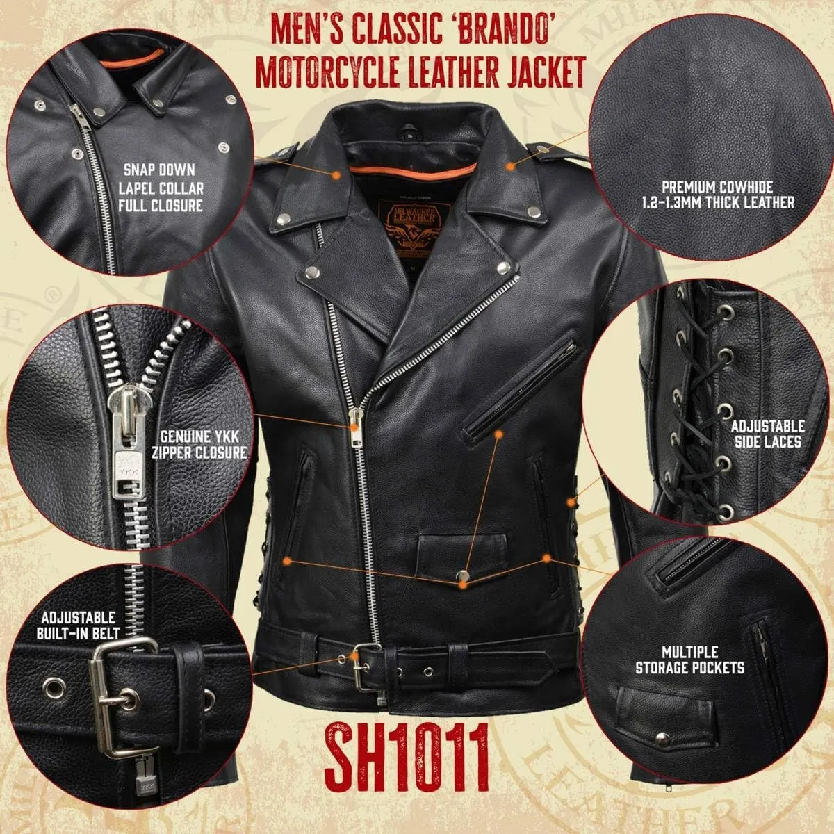 Milwaukee Men's Classic Side Lace Motorcycle Jacket