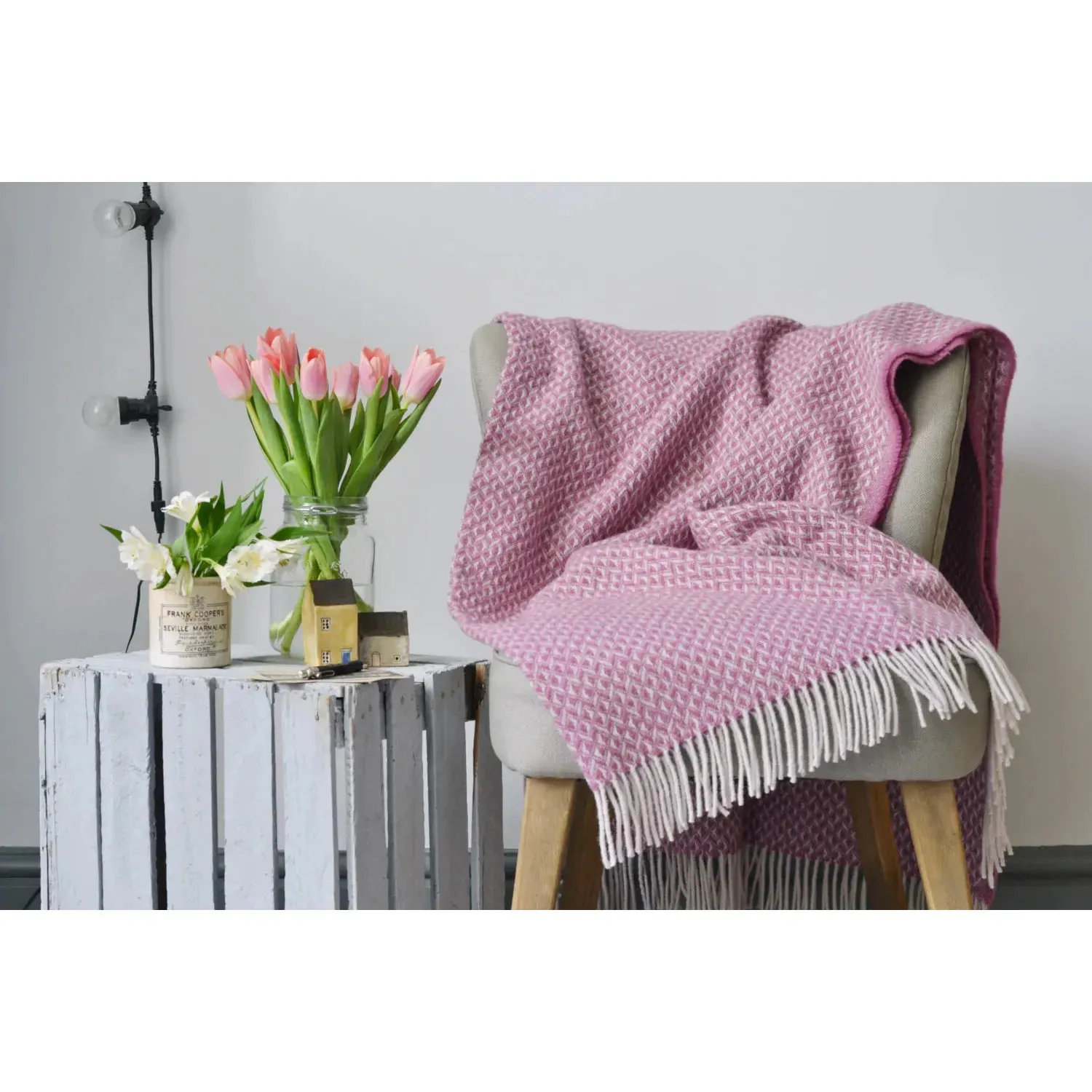 Mulberry Red 100% Pure New Wool Diamond Throw Blanket (183cm x 140cm)
