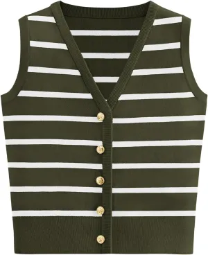 NALANISA Women's Trendy Summer Sweater Vests V Neck Sleeveless Button Up Knit Crop Tank Tops 2025 Y2k Shirts Spring Outfits