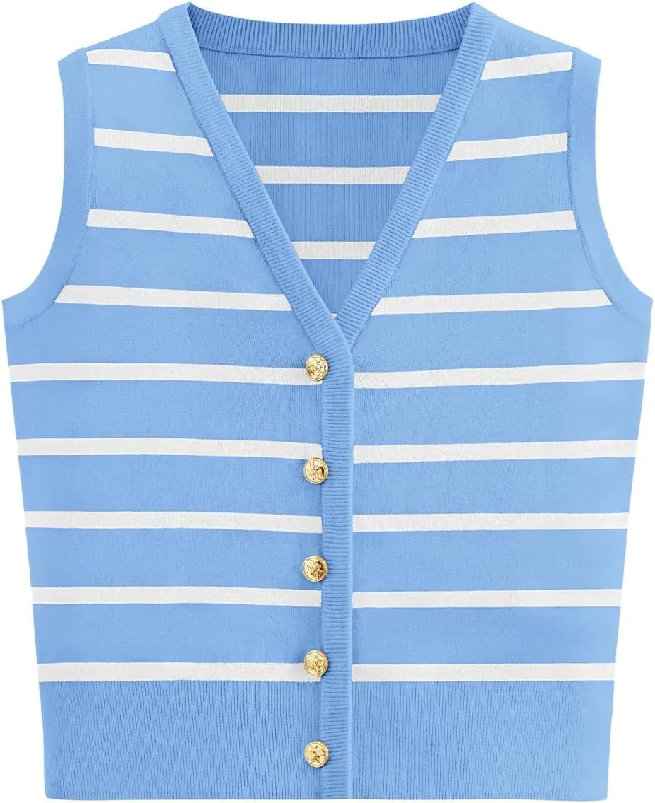 NALANISA Women's Trendy Summer Sweater Vests V Neck Sleeveless Button Up Knit Crop Tank Tops 2025 Y2k Shirts Spring Outfits