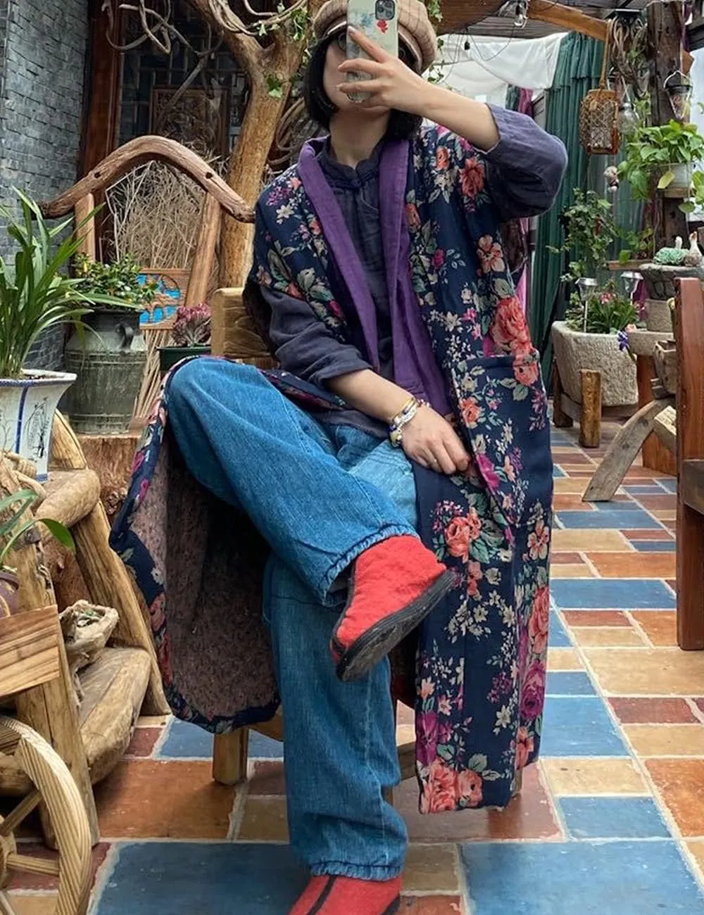 NFYM Women Autumn Sleeveless Vests Cotton Print Floral Long Vests Chinese Vintage Patchwork Waistcoat