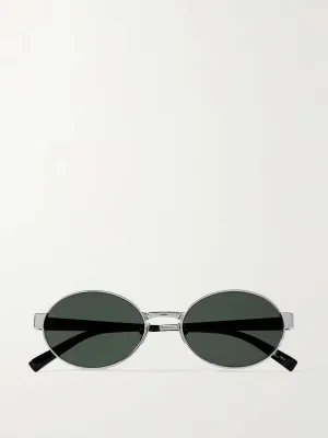 Oval-frame silver-tone sunglasses