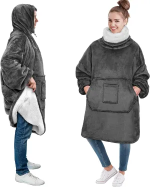 PAVILIA Sherpa Wearable Blanket Hoodie Women Men, Oversized Hoodie Sweatshirt Blanket, Hooded Sweater Blanket Neck Warmer, Thick Fleece Hug Sleep Pod Adult, Cozy Warm Plush Gift Ideas Mom Wife, Gray