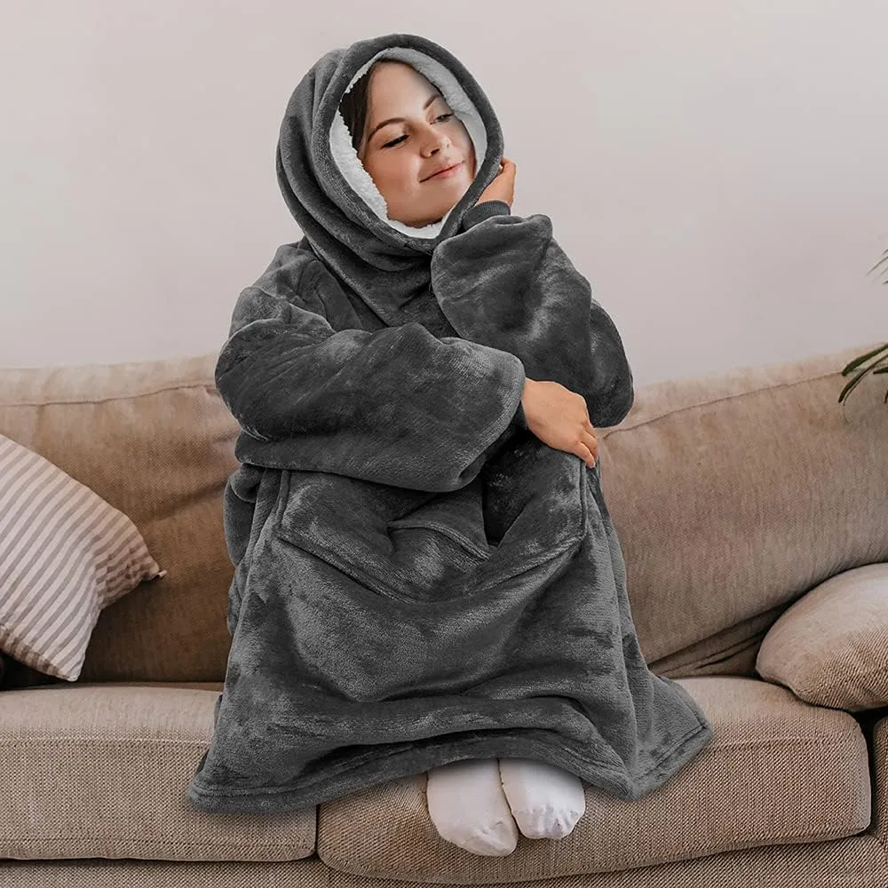 PAVILIA Sherpa Wearable Blanket Hoodie Women Men, Oversized Hoodie Sweatshirt Blanket, Hooded Sweater Blanket Neck Warmer, Thick Fleece Hug Sleep Pod Adult, Cozy Warm Plush Gift Ideas Mom Wife, Gray
