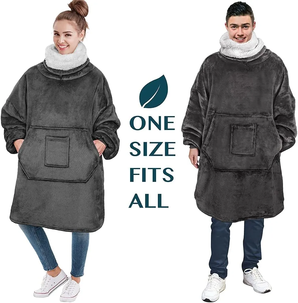 PAVILIA Sherpa Wearable Blanket Hoodie Women Men, Oversized Hoodie Sweatshirt Blanket, Hooded Sweater Blanket Neck Warmer, Thick Fleece Hug Sleep Pod Adult, Cozy Warm Plush Gift Ideas Mom Wife, Gray