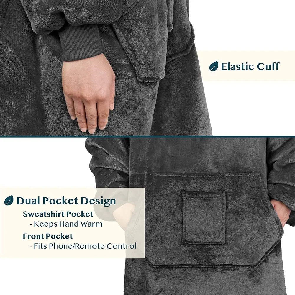 PAVILIA Sherpa Wearable Blanket Hoodie Women Men, Oversized Hoodie Sweatshirt Blanket, Hooded Sweater Blanket Neck Warmer, Thick Fleece Hug Sleep Pod Adult, Cozy Warm Plush Gift Ideas Mom Wife, Gray