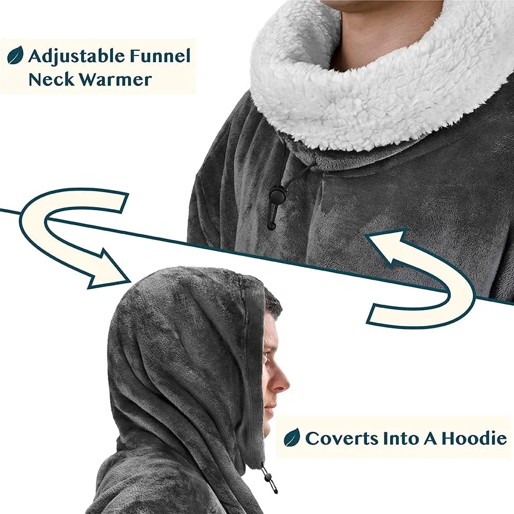 PAVILIA Sherpa Wearable Blanket Hoodie Women Men, Oversized Hoodie Sweatshirt Blanket, Hooded Sweater Blanket Neck Warmer, Thick Fleece Hug Sleep Pod Adult, Cozy Warm Plush Gift Ideas Mom Wife, Gray