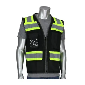 PIP ANSI Type O Class 1 Black Two Tone Eleven Pocket Tech Ready Mesh Surveyors Vest Black 1 EA