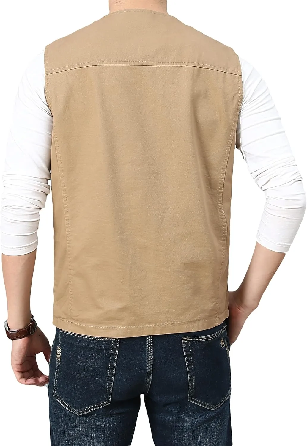 PRIJOUHE Men's Casual Outdoor Cotton Vest Lightweight Breathable Multi-Pocket Fishing Safari Travel Vests Outwear