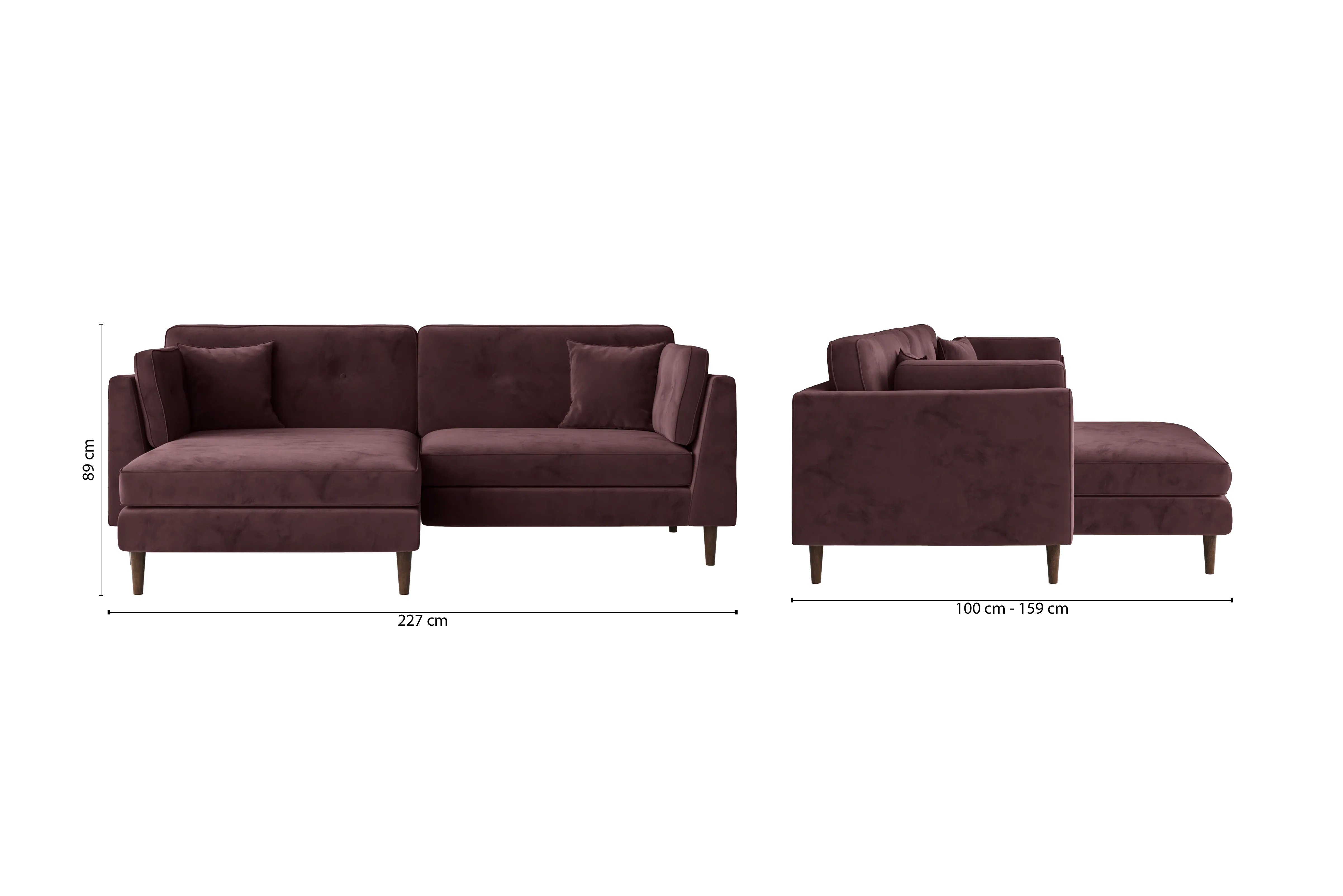 Ragusa 3 Seater Left Hand Facing Chaise Lounge Corner Sofa Grape Velvet