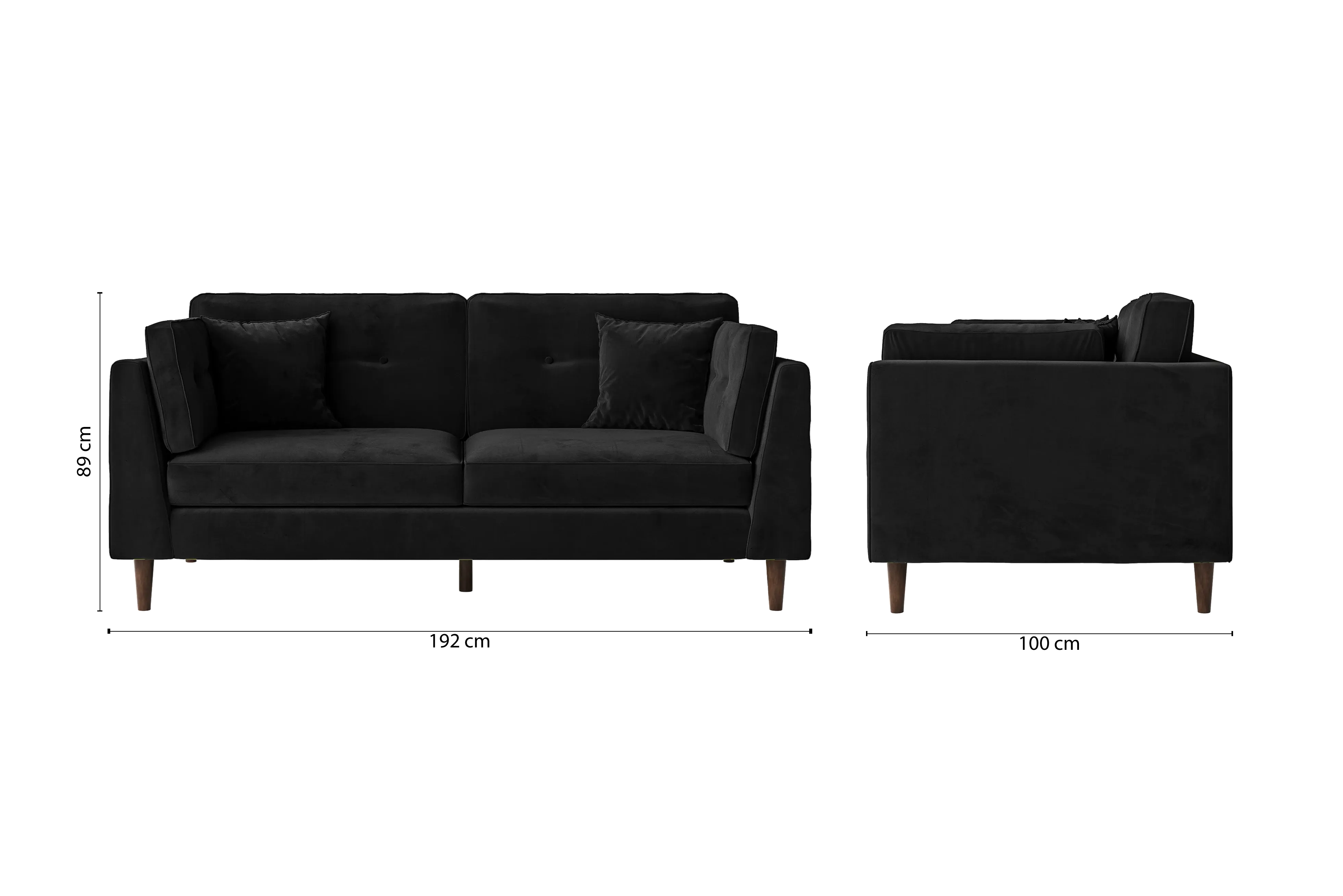 Ragusa 3 Seater Sofa Black Velvet