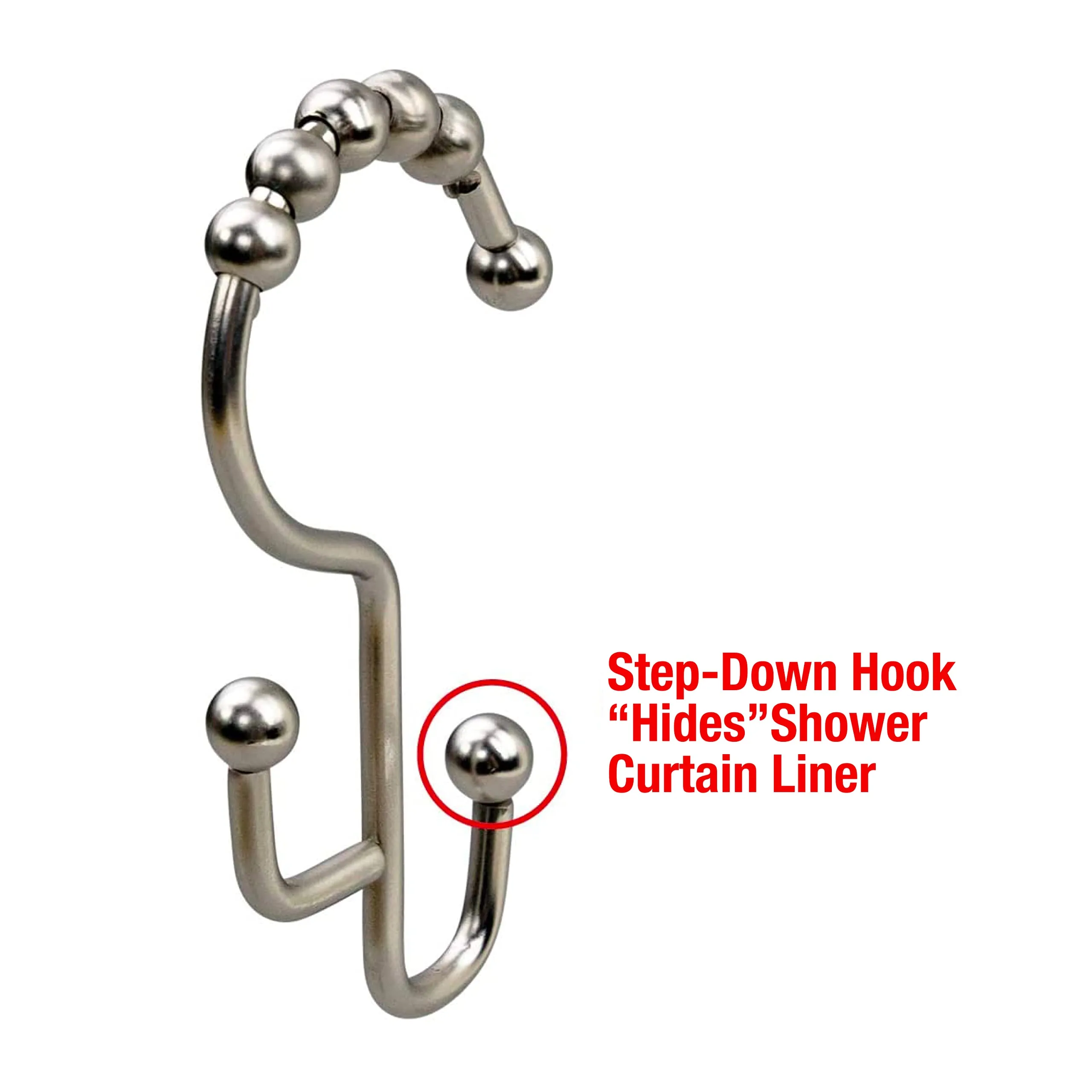 Shower Curtain Hooks Rings - Black Finish - Premium 18/8 Stainless Steel - Stepped