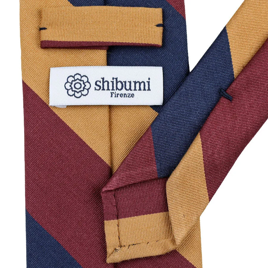 Triple Block Stripe Wool / Cotton Tie - Navy / Burgundy / Gold