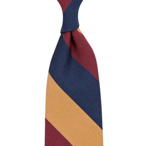 Triple Block Stripe Wool / Cotton Tie - Navy / Burgundy / Gold