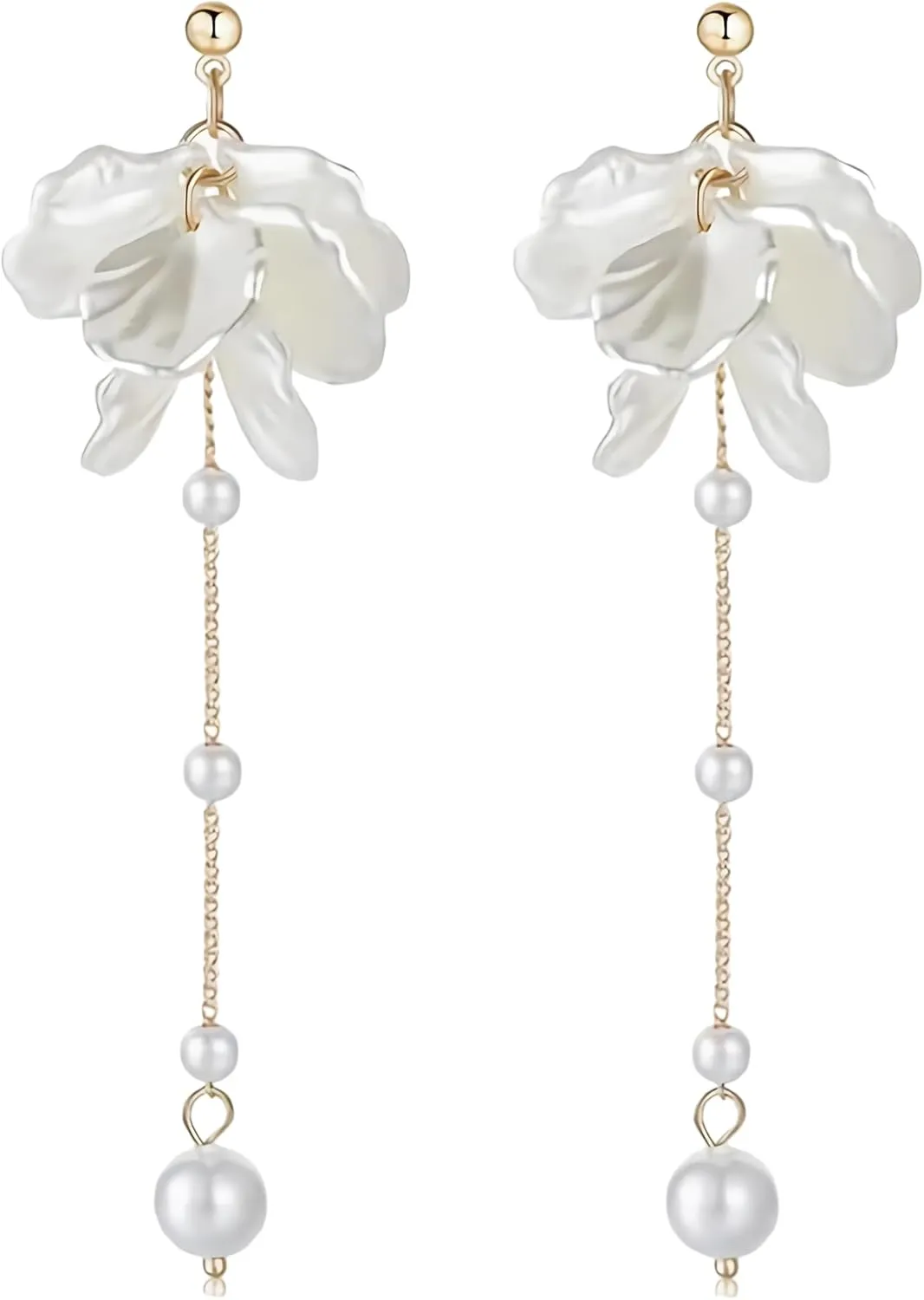White Flower Dangle Earrings for Women Pearl Flower Drop White Floral Earrings Spring Earrings Golden Studs Women Bride Wedding Jewelry Gift