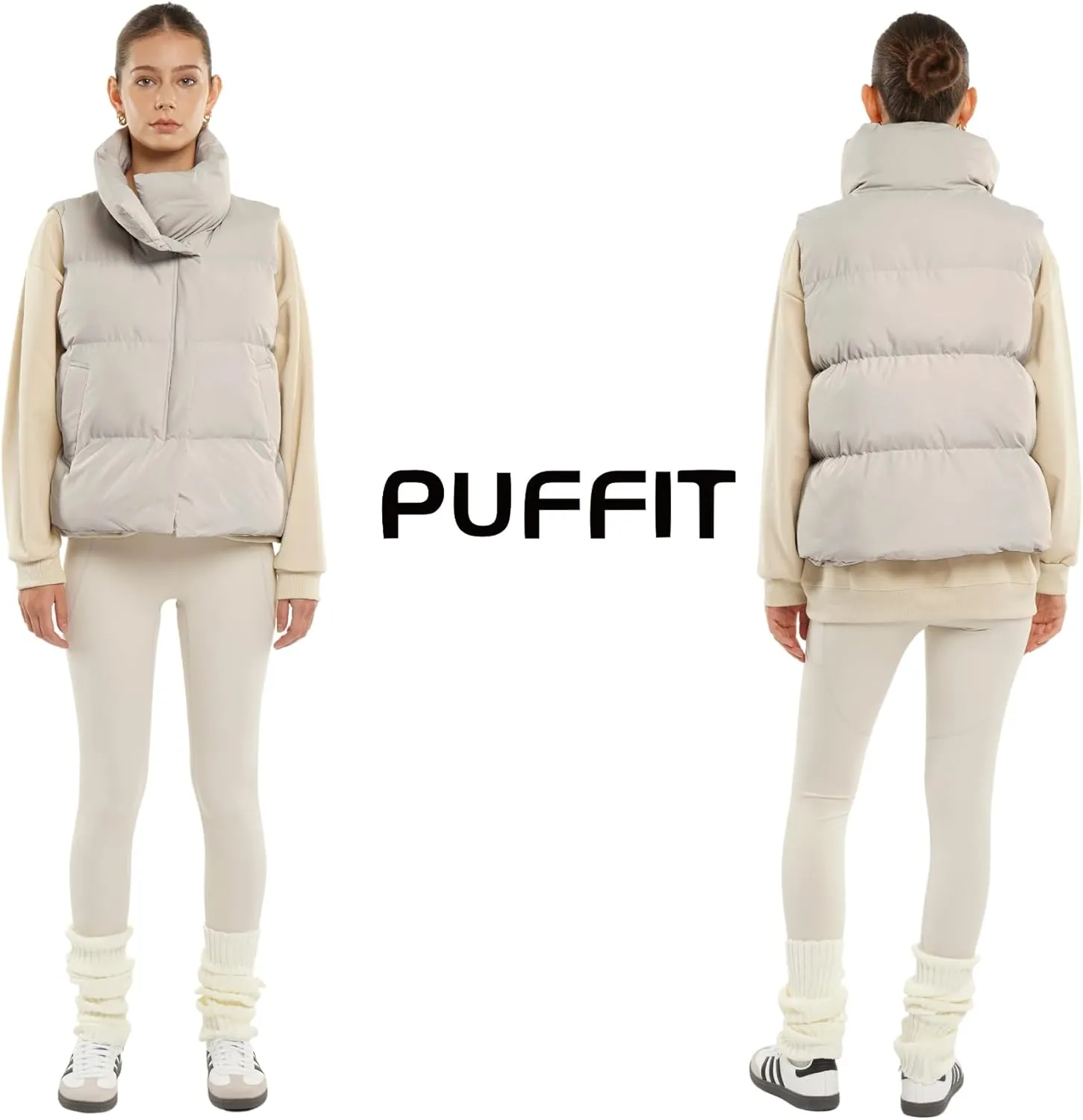 Women Puffer Vest, Oversized Sleeveless Cropped Winter Vests Outerwear, Versatile Padded Warm Puffy Gilet Trendy