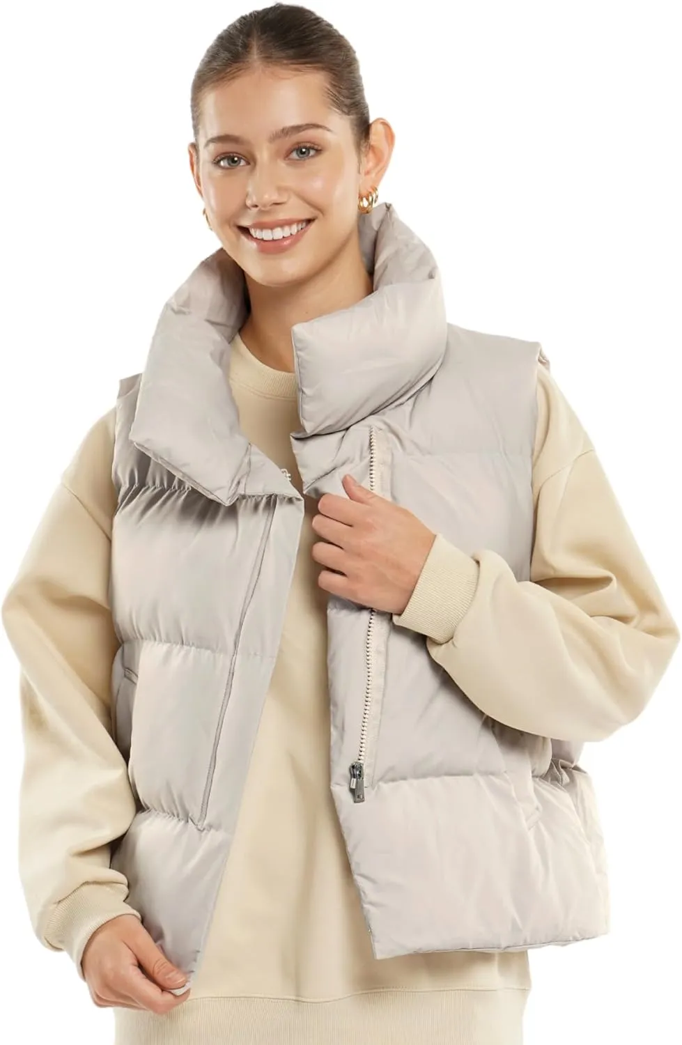 Women Puffer Vest, Oversized Sleeveless Cropped Winter Vests Outerwear, Versatile Padded Warm Puffy Gilet Trendy