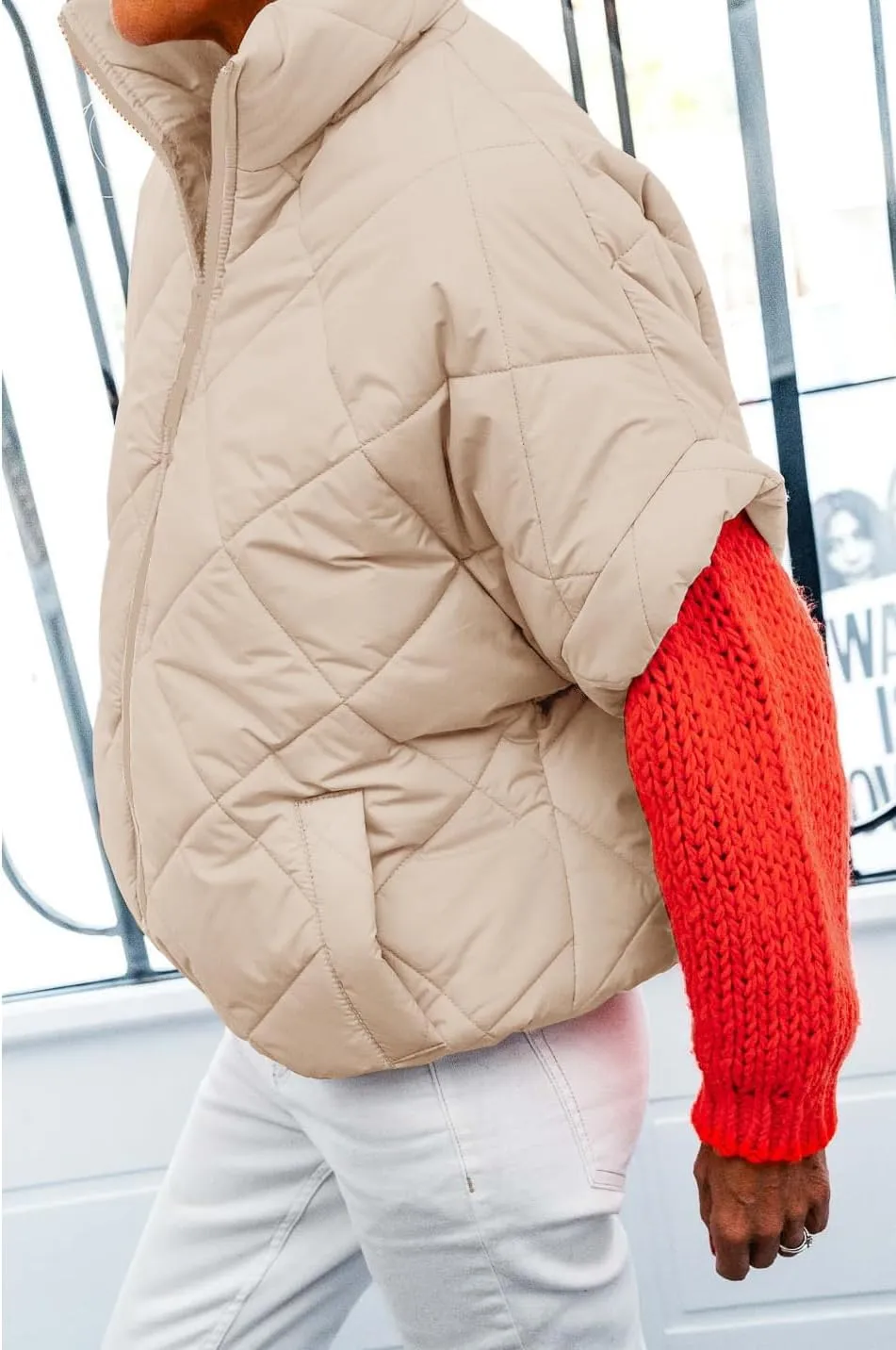 Women's Puffer Vest Stand Collar Zipper Short sleeve Jackets Fashion Winter Lightweight Vests Warm Padded Jacket Coat