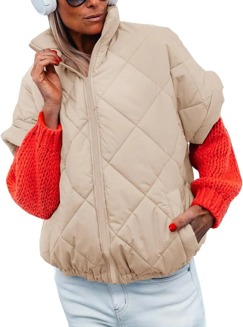 Women's Puffer Vest Stand Collar Zipper Short sleeve Jackets Fashion Winter Lightweight Vests Warm Padded Jacket Coat